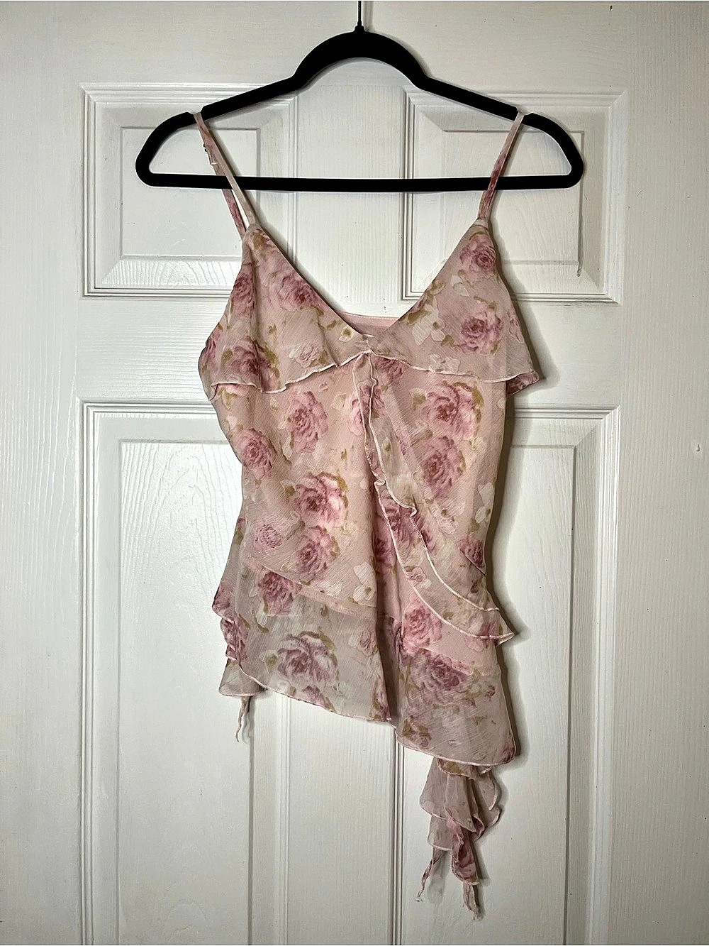 BLENCA Rose Floral Ruffle Camisole in Pink Size Medium Y2K Inspired Coquette